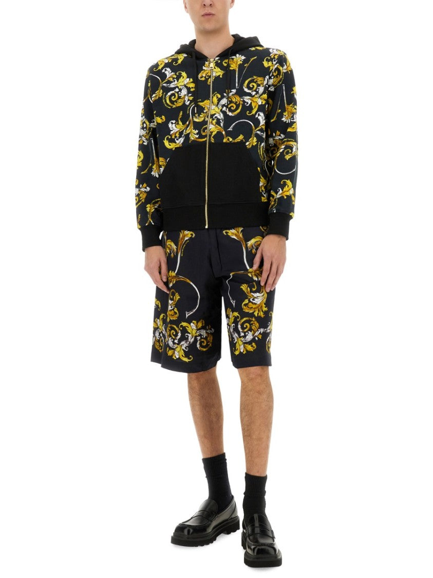 Versace Jeans Couture Floral Patterned Hoodie With Contrasting Black Accents