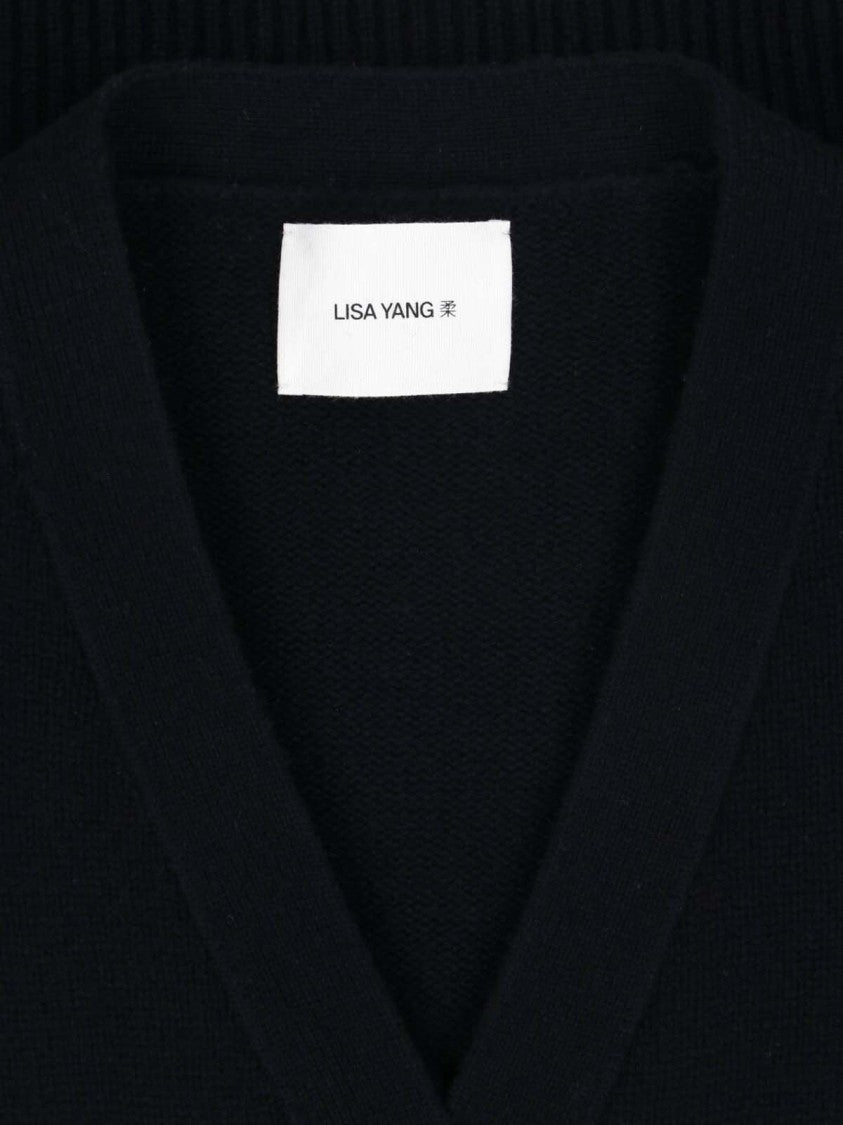 Lisa Yang Cropped Ribbed Deep V-Neck Cardigan