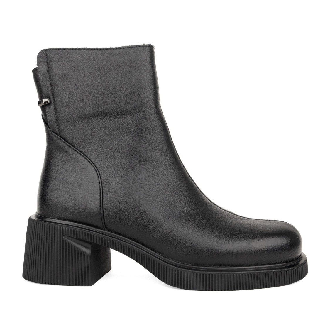 Linda Baumann Black Minimalist Block Heel Leather Ankle Boots