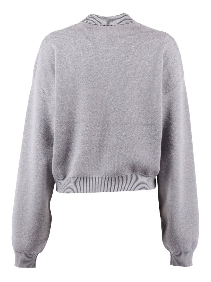 Rotate Grey Alloy Slinky Knit Polo Shirt
