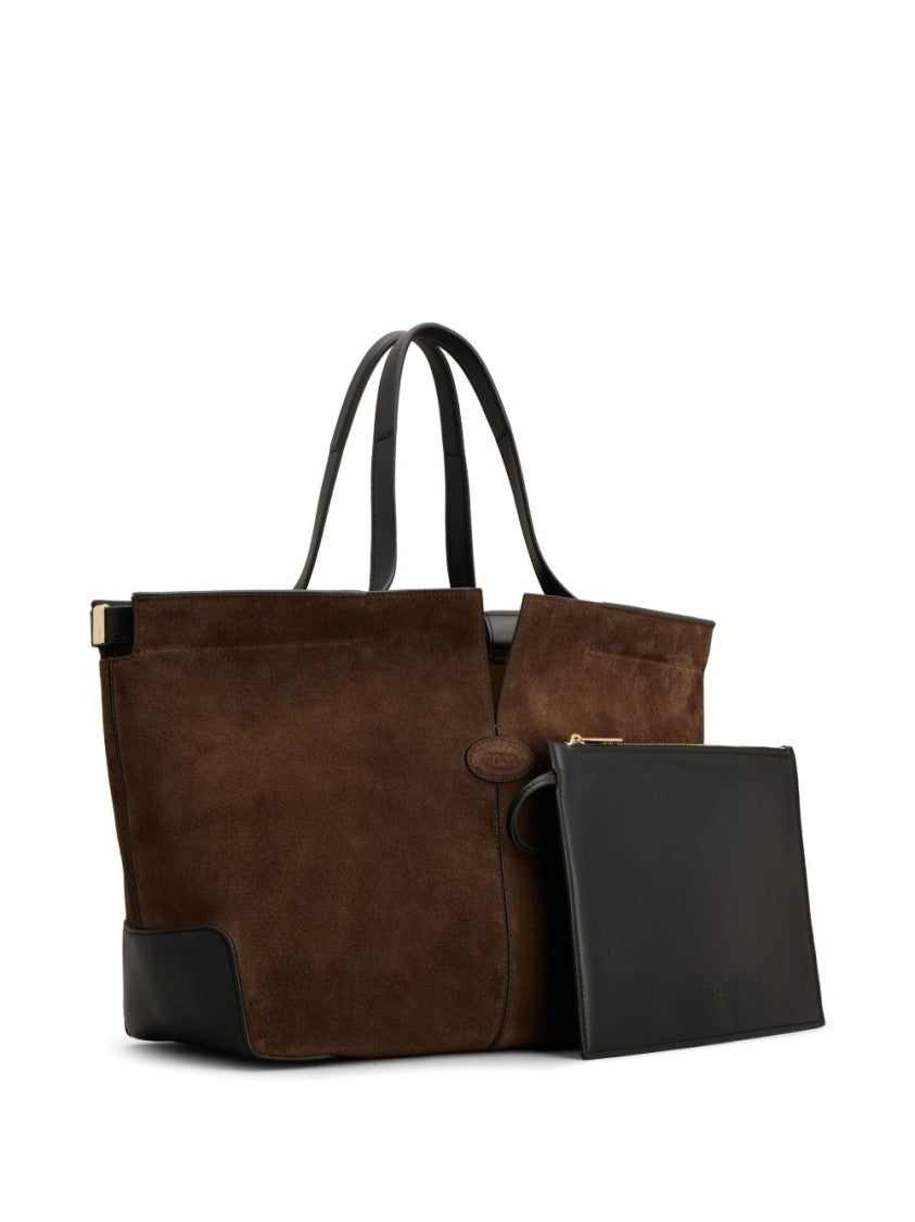 Tod's Brown Suede Shopper Bag With Leather Accents