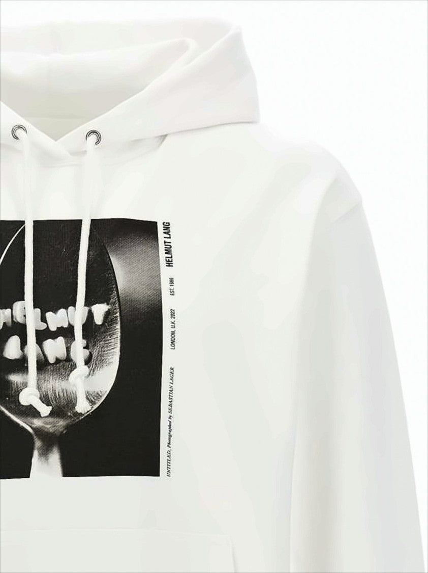 Helmut Lang Relaxed Fit Graphic Print Hoodie With Front Pocket