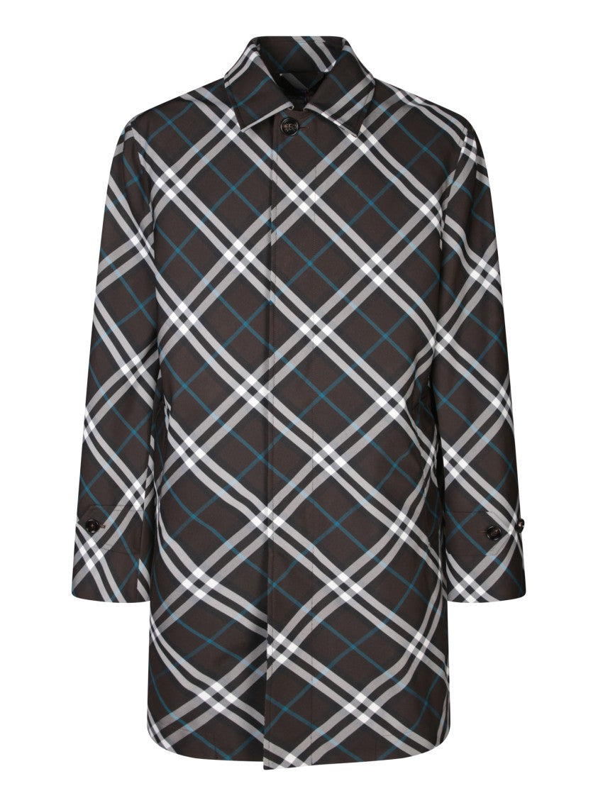 Burberry Plaid Pattern Coat With Classic Collar And Button Closure