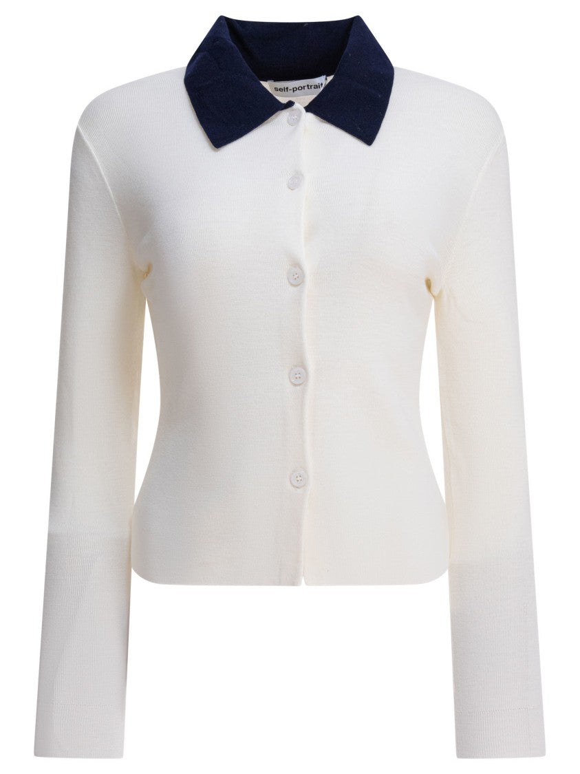 Self-Portrait Beige Merino Wool Cardigan