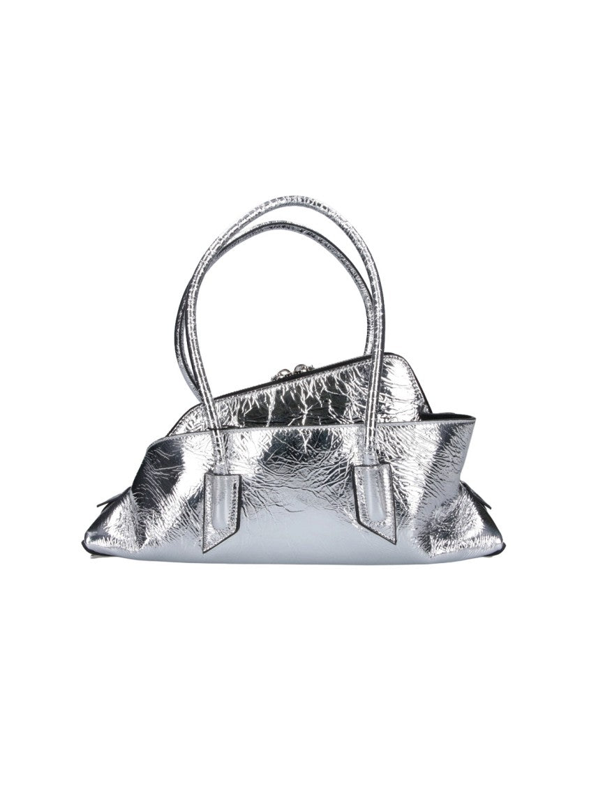 The Attico Structured Metallic Silver Handbag With Crinkled Texture