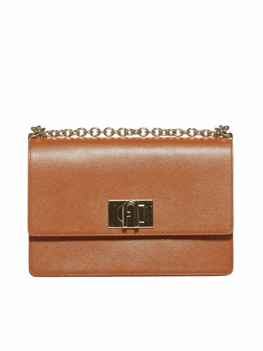 Furla Structured Leather Shoulder Bag With Metallic Clasp