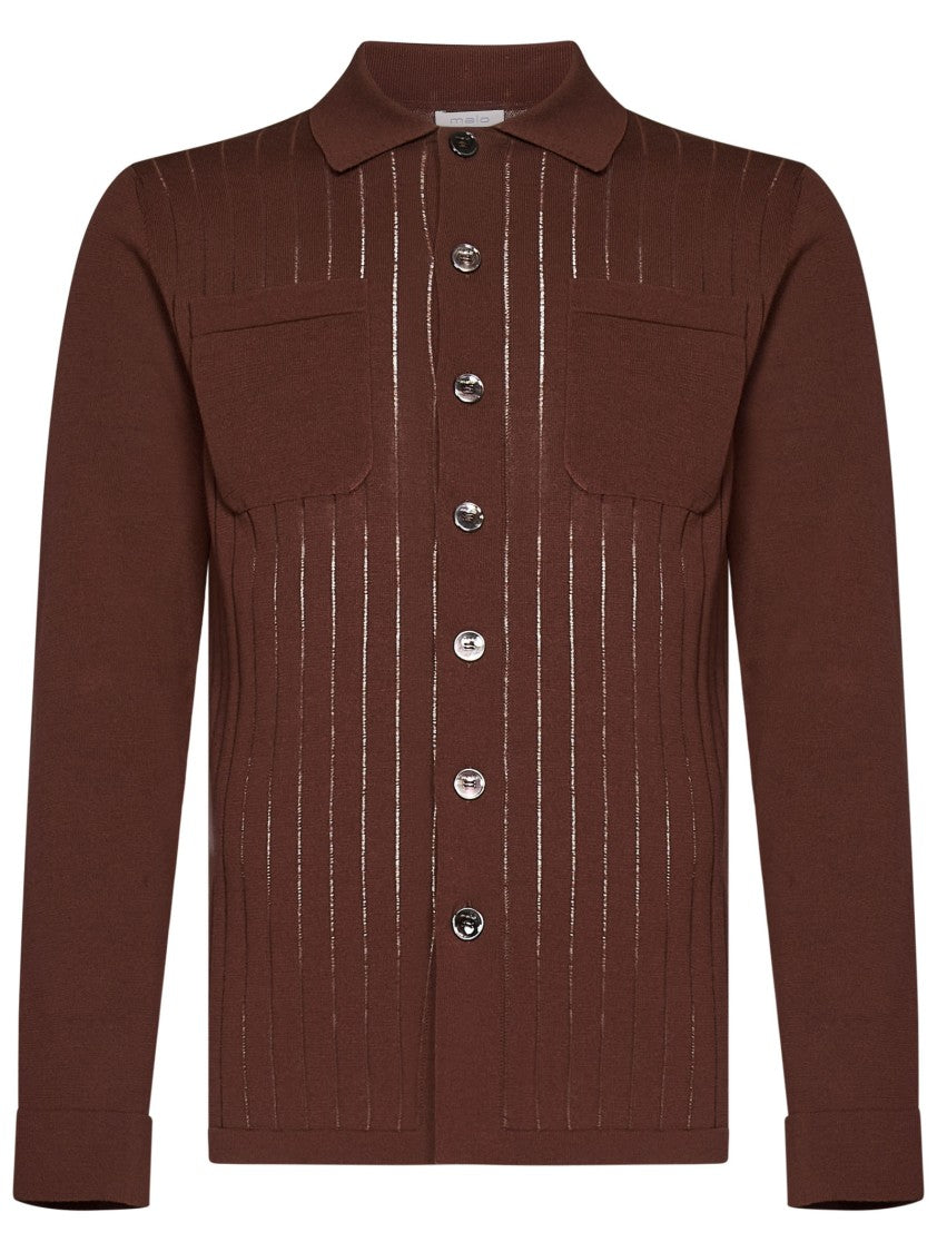 Malo Brown Knit Button-Up Shirt