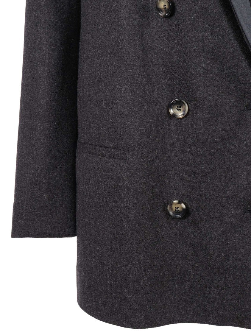 Alberta Ferretti Double-Breasted Virgin Wool Jacket With Satin Lapel