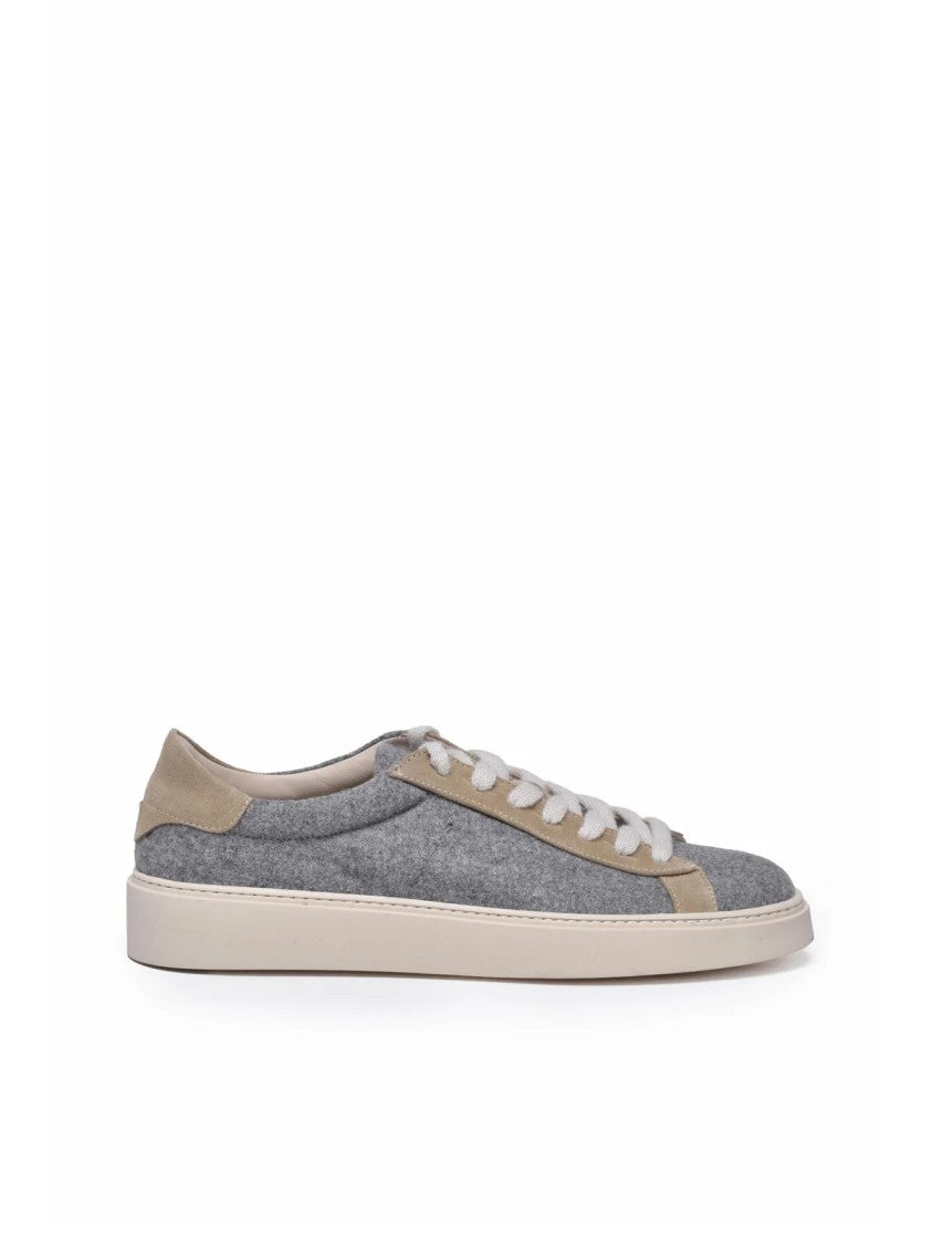 Eleventy Grey Leather Accents Fabric Sneakers