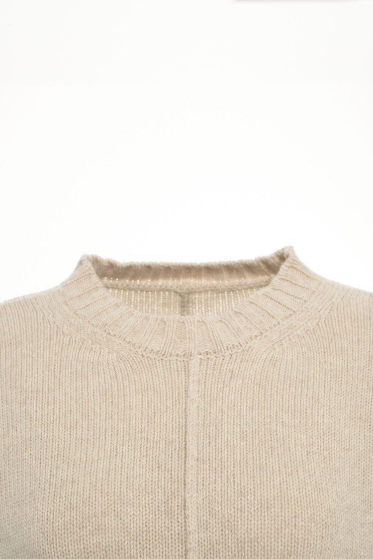 Jeio Beige Knit Sweater With Center Stitch Details