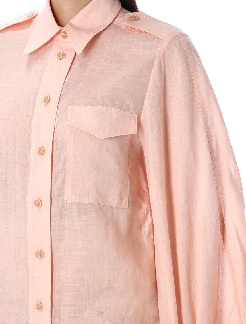Zimmermann Pink Utility Shirt With Blouson Sleeves