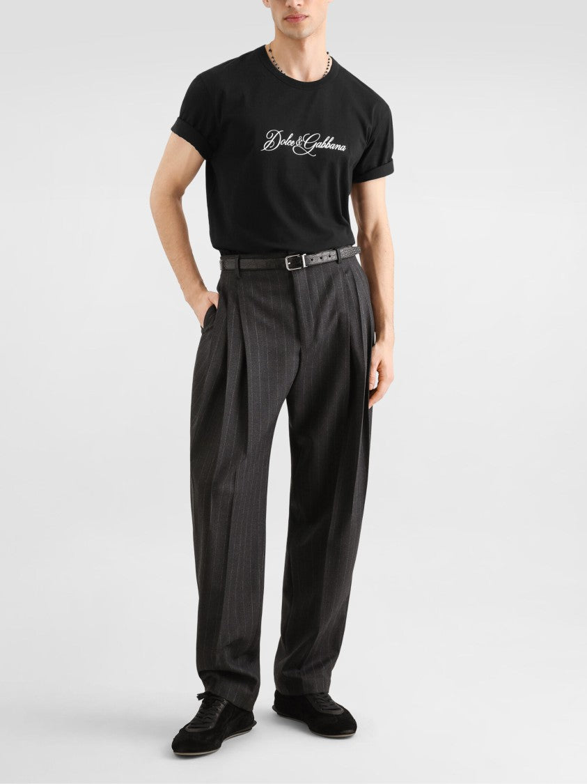 Dolce & Gabbana Black T-Shirt With Prominent Logo And Crew Neckline