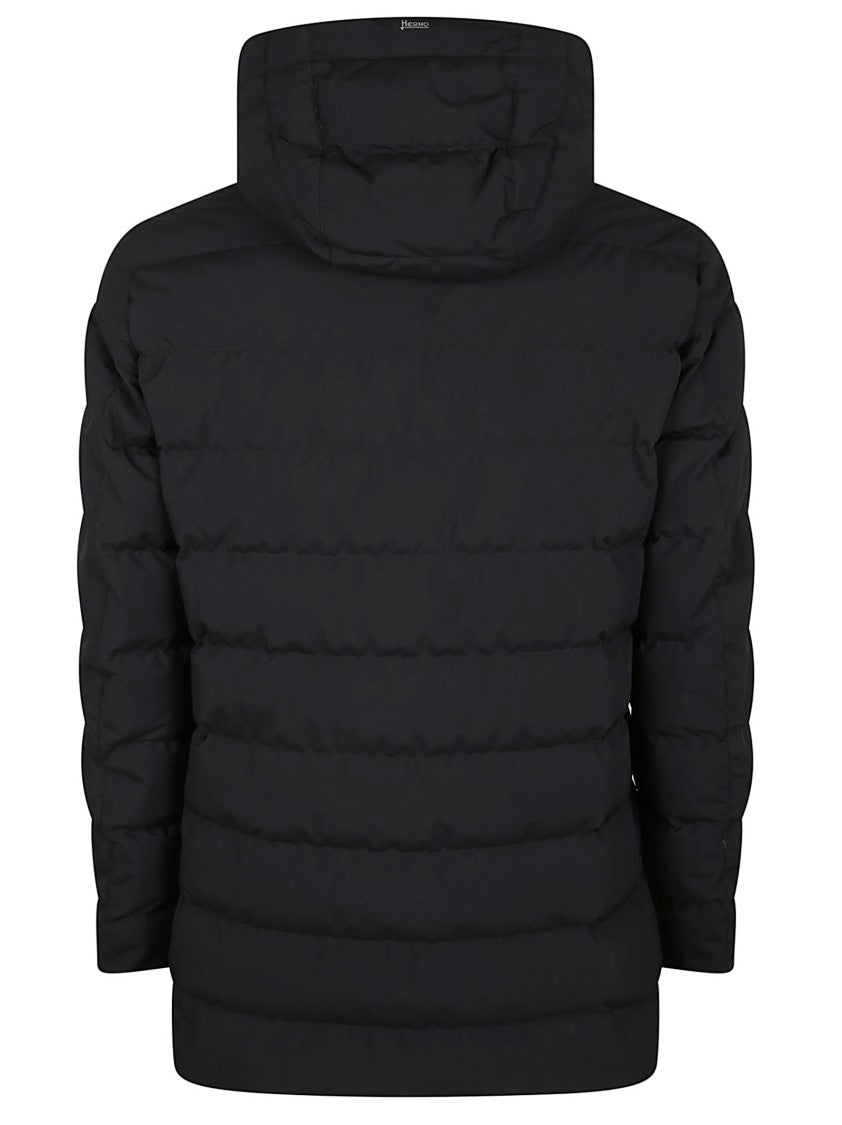 Herno Down-Padded Microfiber Jacket With Removable Hood And Striped Quilting