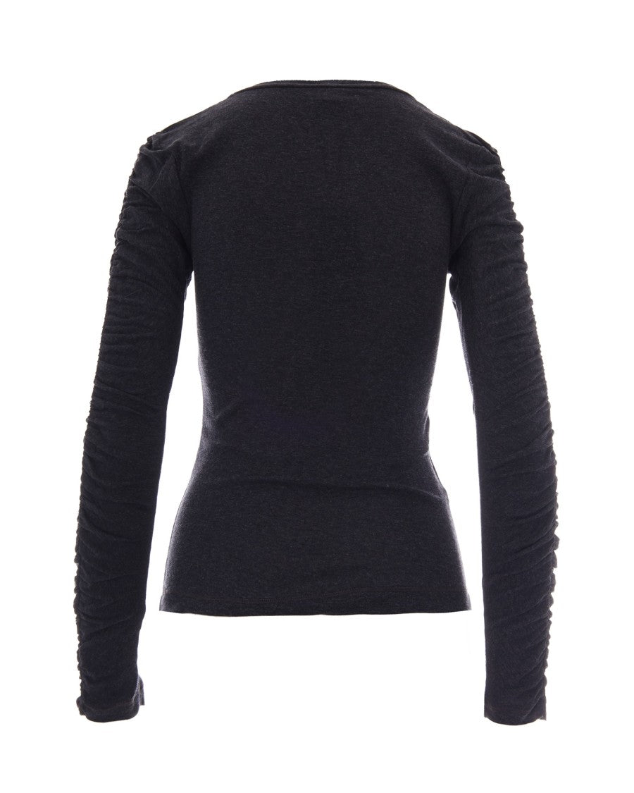 Pinko Fitted Black Long-Sleeve Top With Sheer Neckline