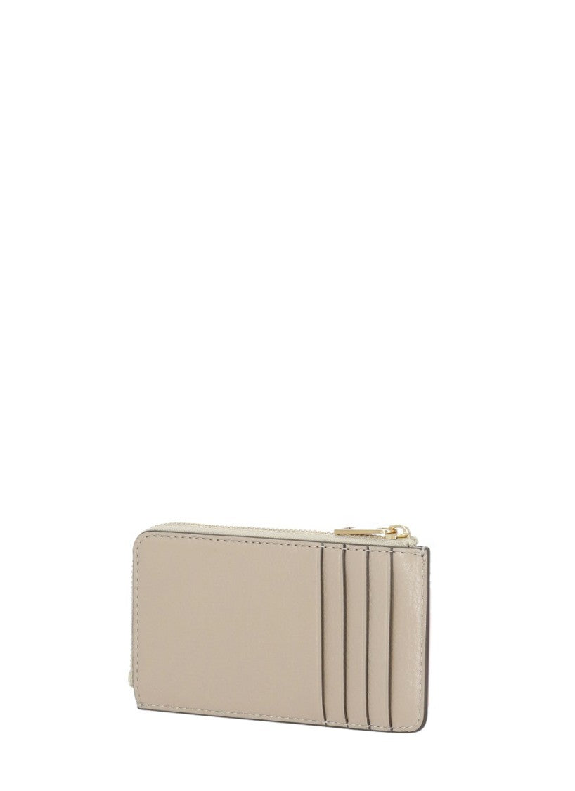 Tory Burch Beige Quilted Leather Gold Logo Card Holder
