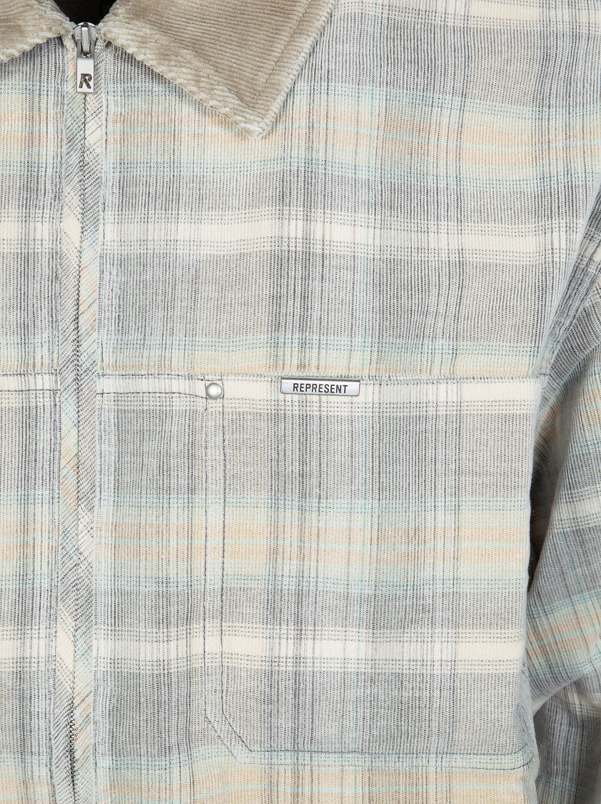 Represent Neutral Plaid Zip Up Shirt
