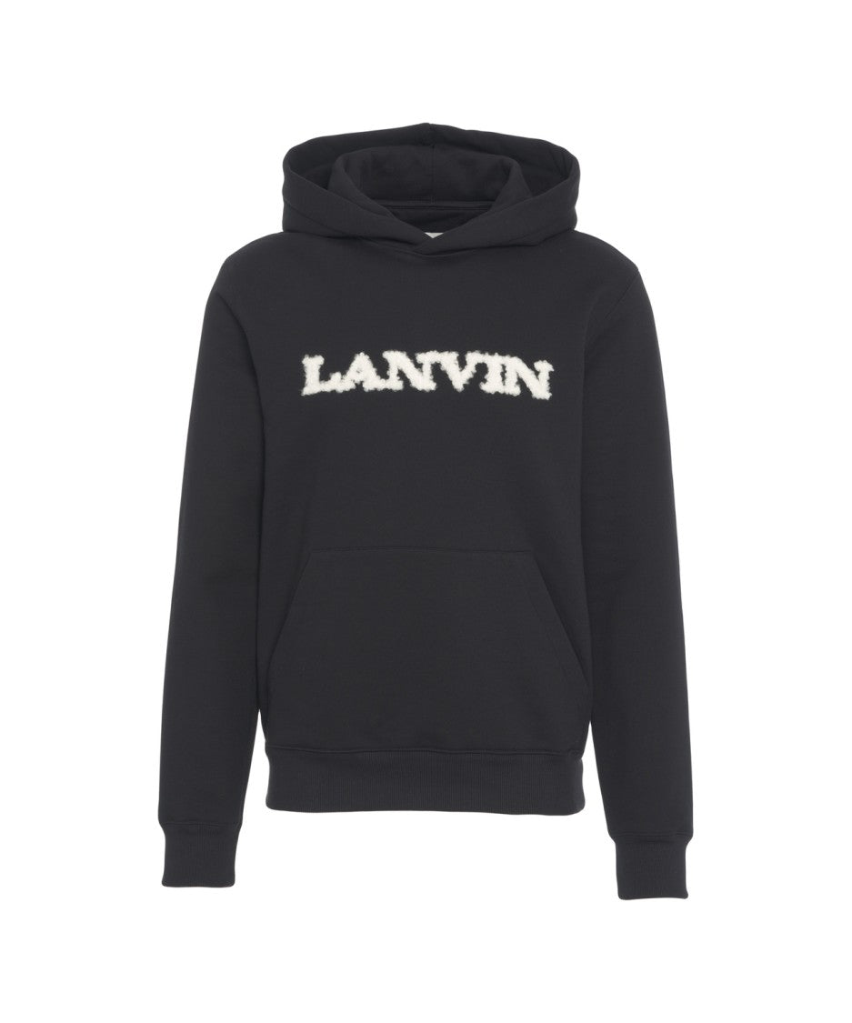 Lanvin Textured Logo Black Cotton Hoodie