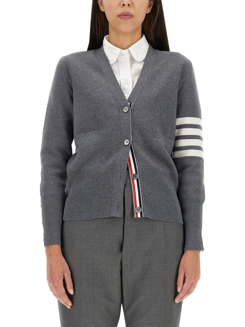 Thom Browne Fitted V-Neck Cardigan With Striped Detail