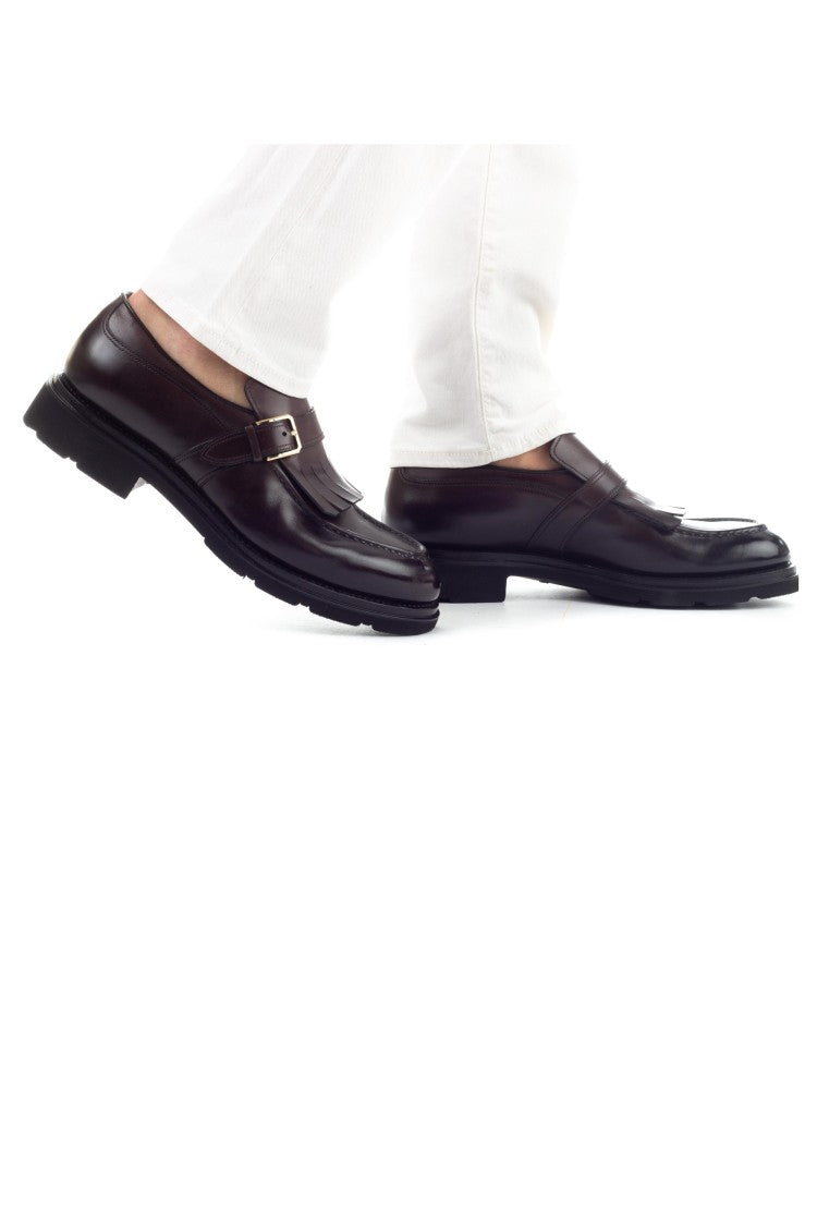 Santoni Single Buckle Leather Shoes With Fringe