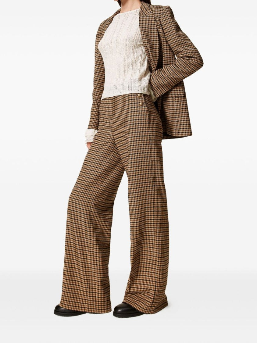 Twin-Set Houndstooth Wide-Leg Trousers With Tailored Fit