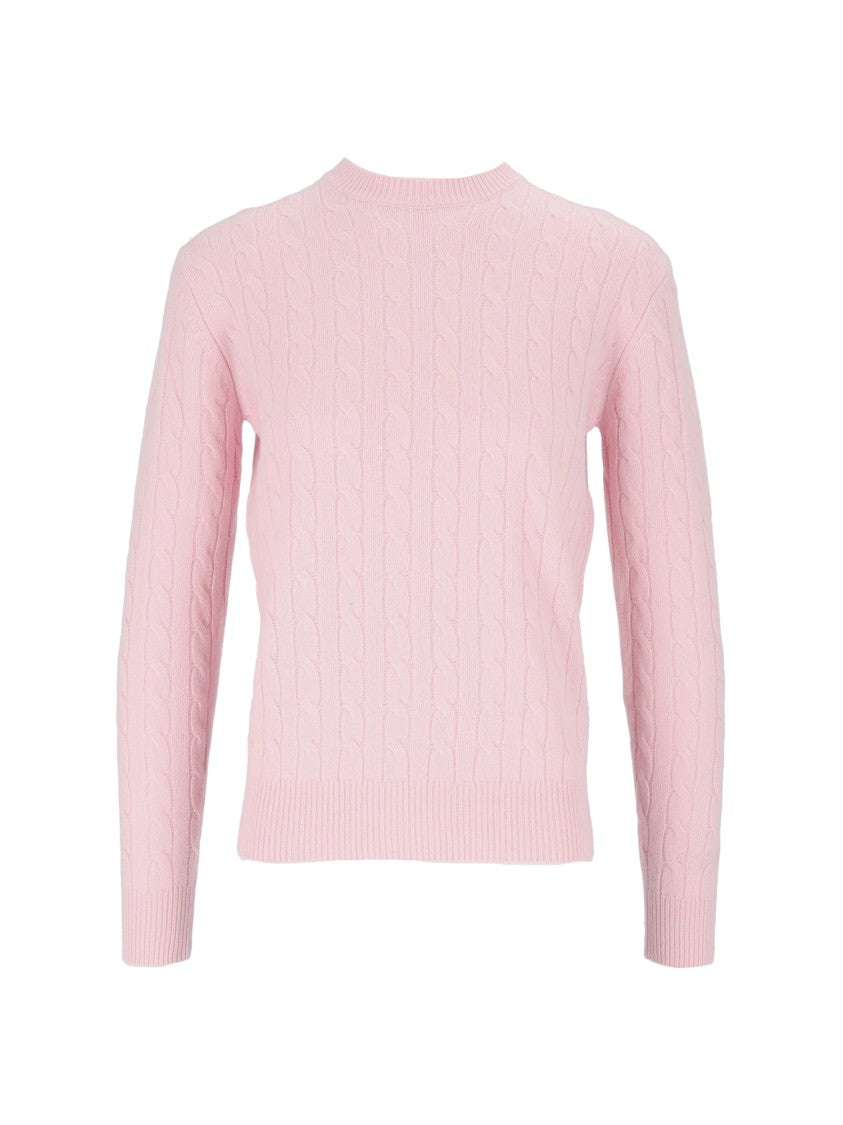 Mc2 Saint Barth Pink Sorbonne Braid Wool Cable Knit Sweater