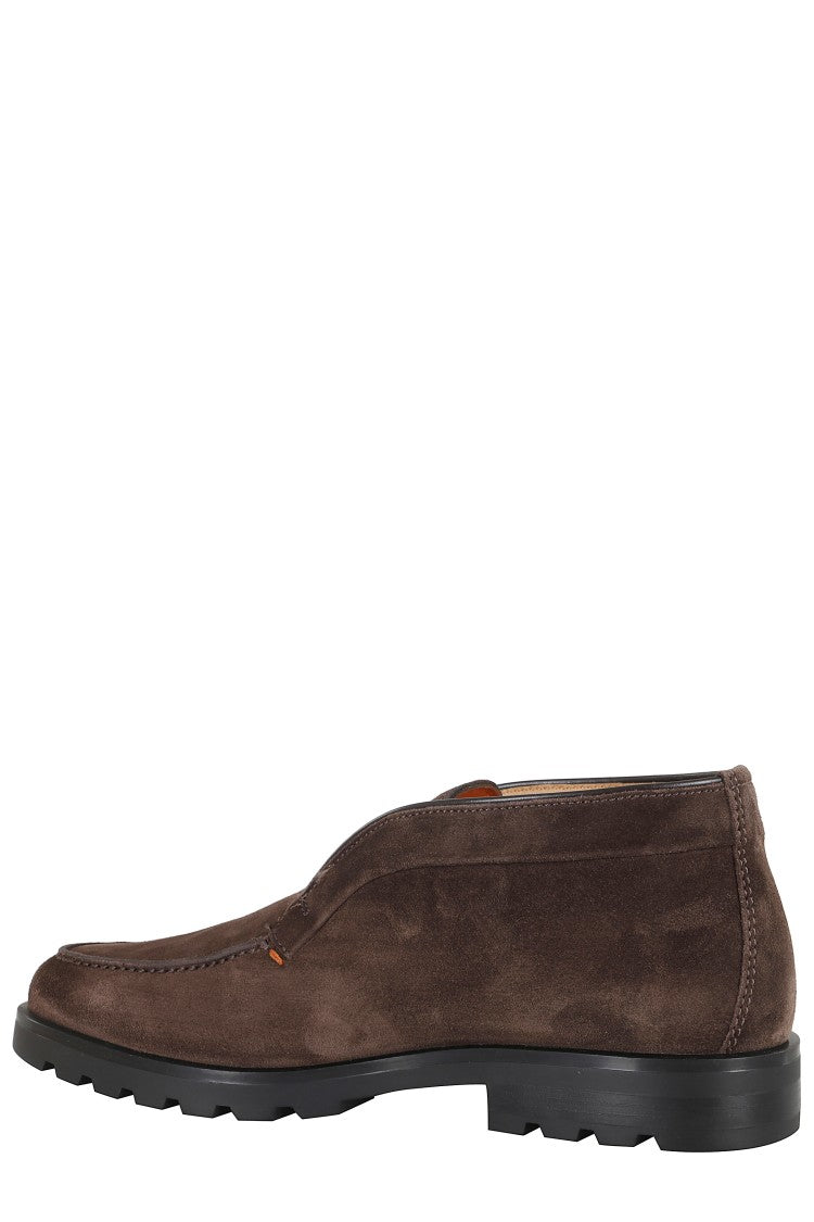 Santoni Brown Suede Ankle Boots With Almond Toe Design