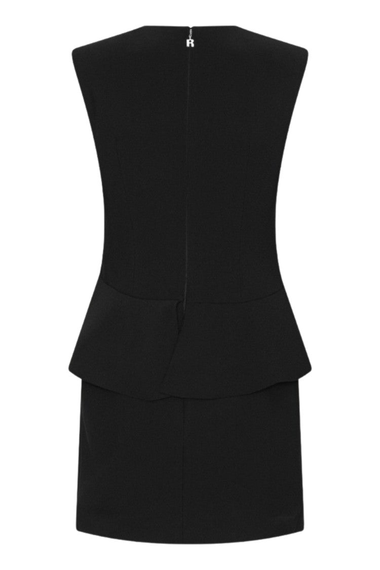 Rotate Black Rose Applique Waist Ruffled Mini Dress