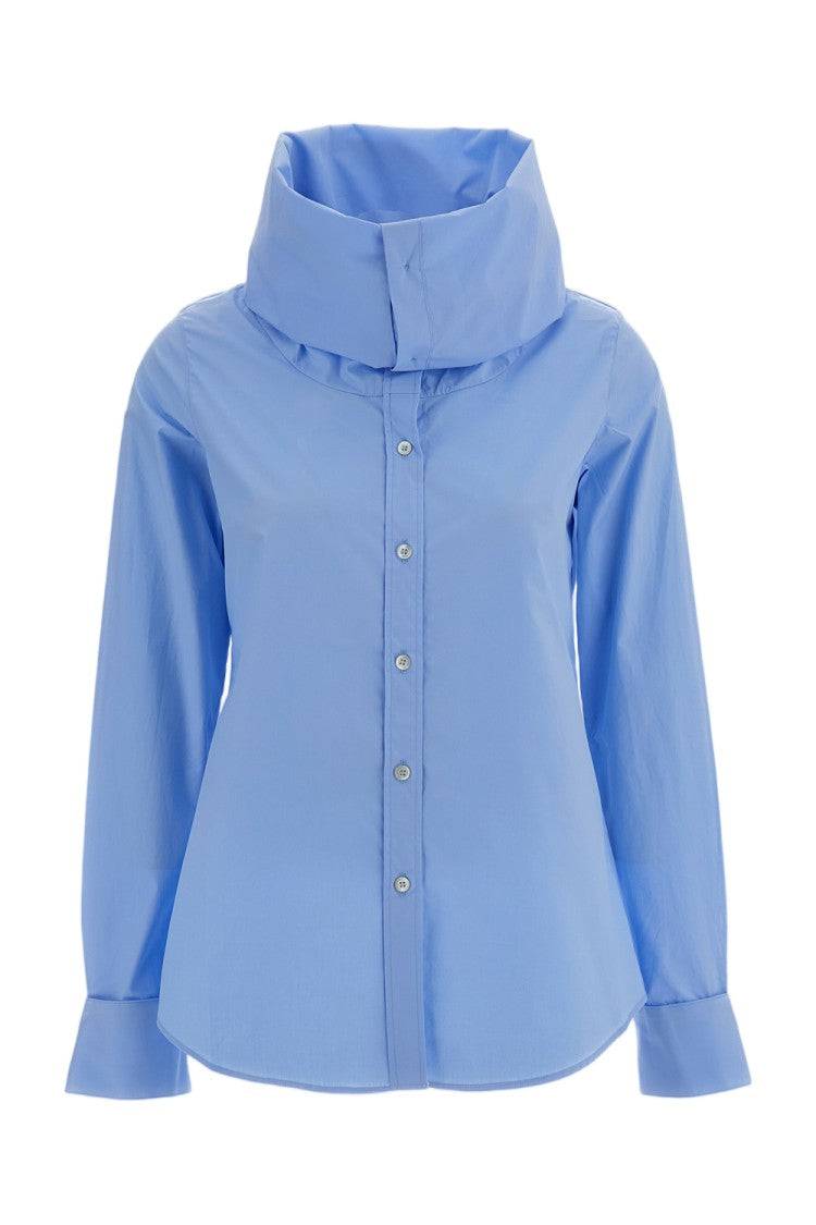 7 For All Mankind Sky Blue High-Neck Cotton Poplin Shirt