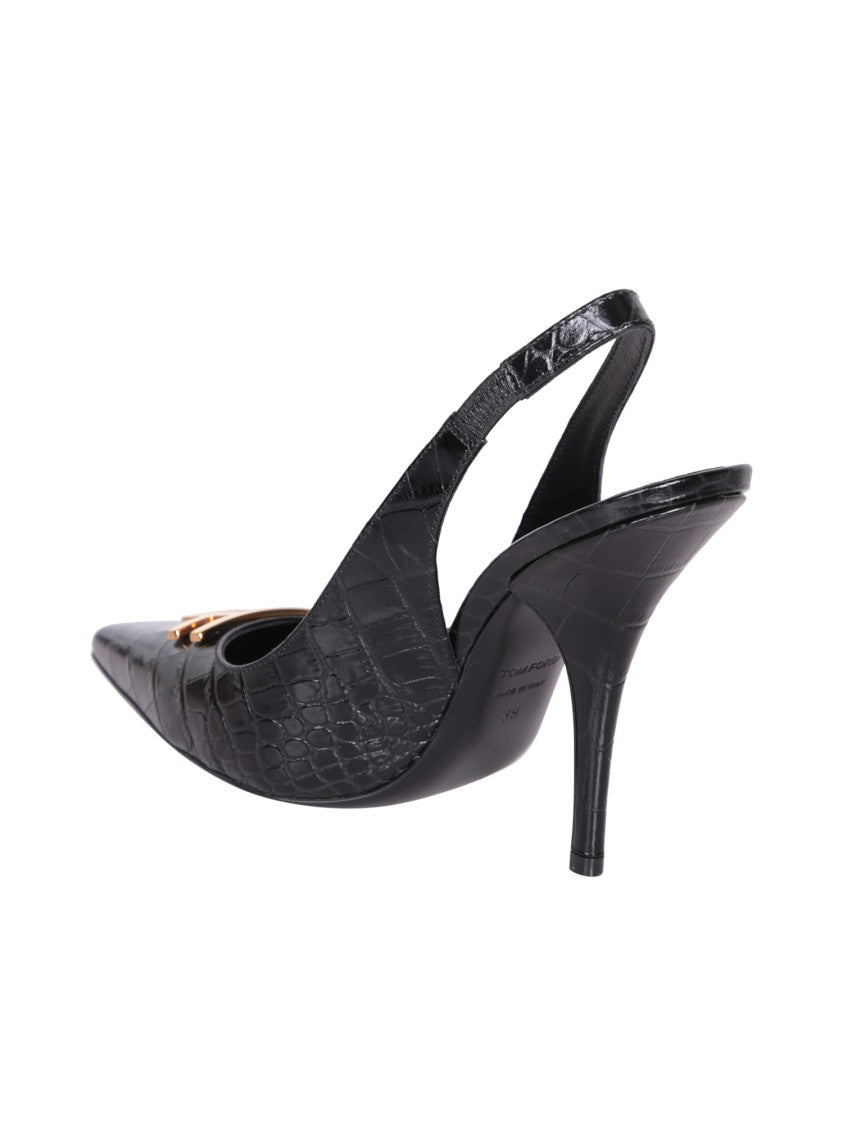 Tom Ford Black Embossed Crocodile Leather Pumps