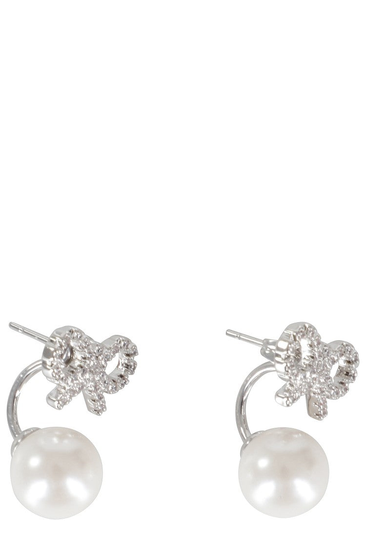 Self-Portrait Crystal Bow Pearl Jacket Earrings