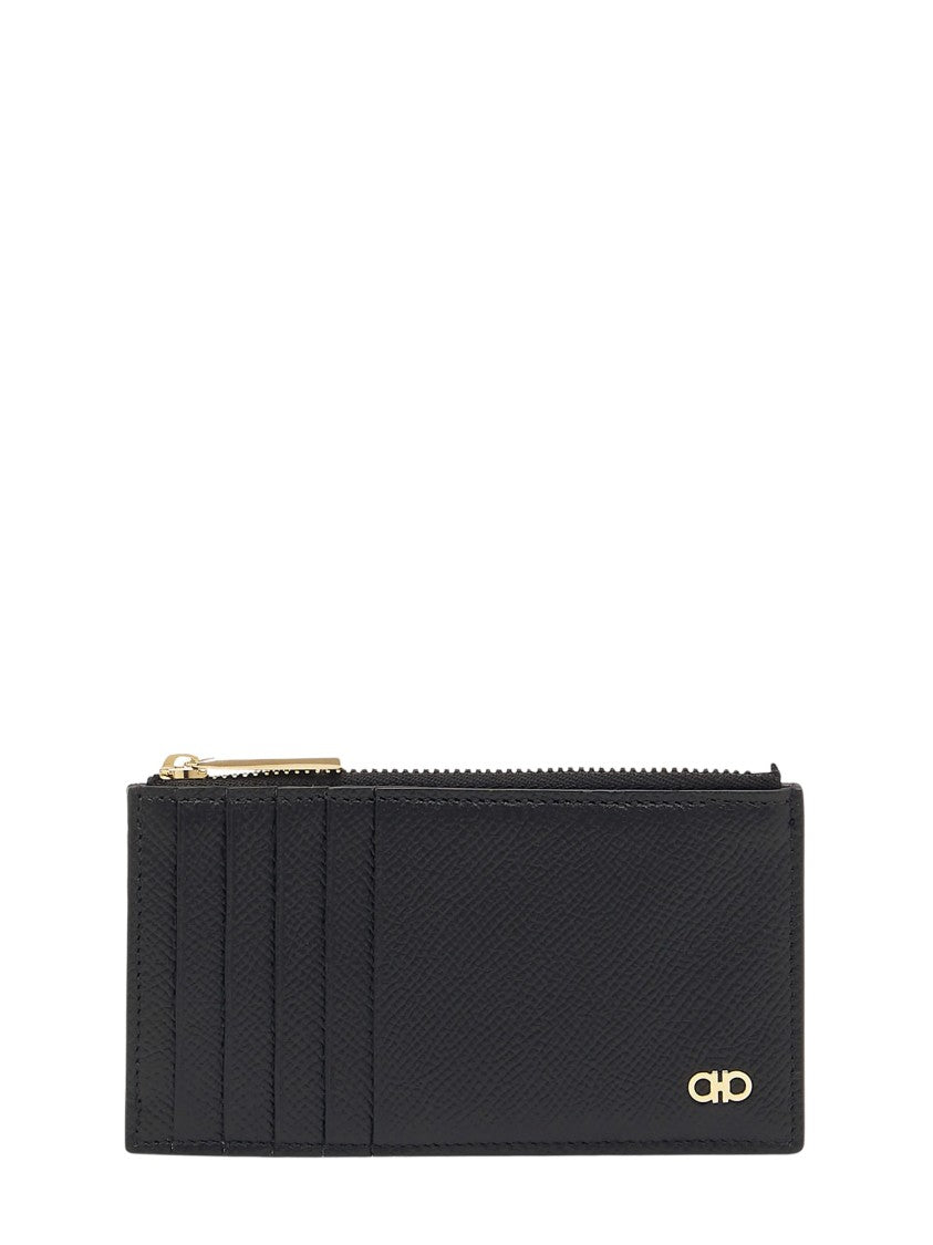 Ferragamo Textured Micro Gancio Wallet With Zipper Compartment
