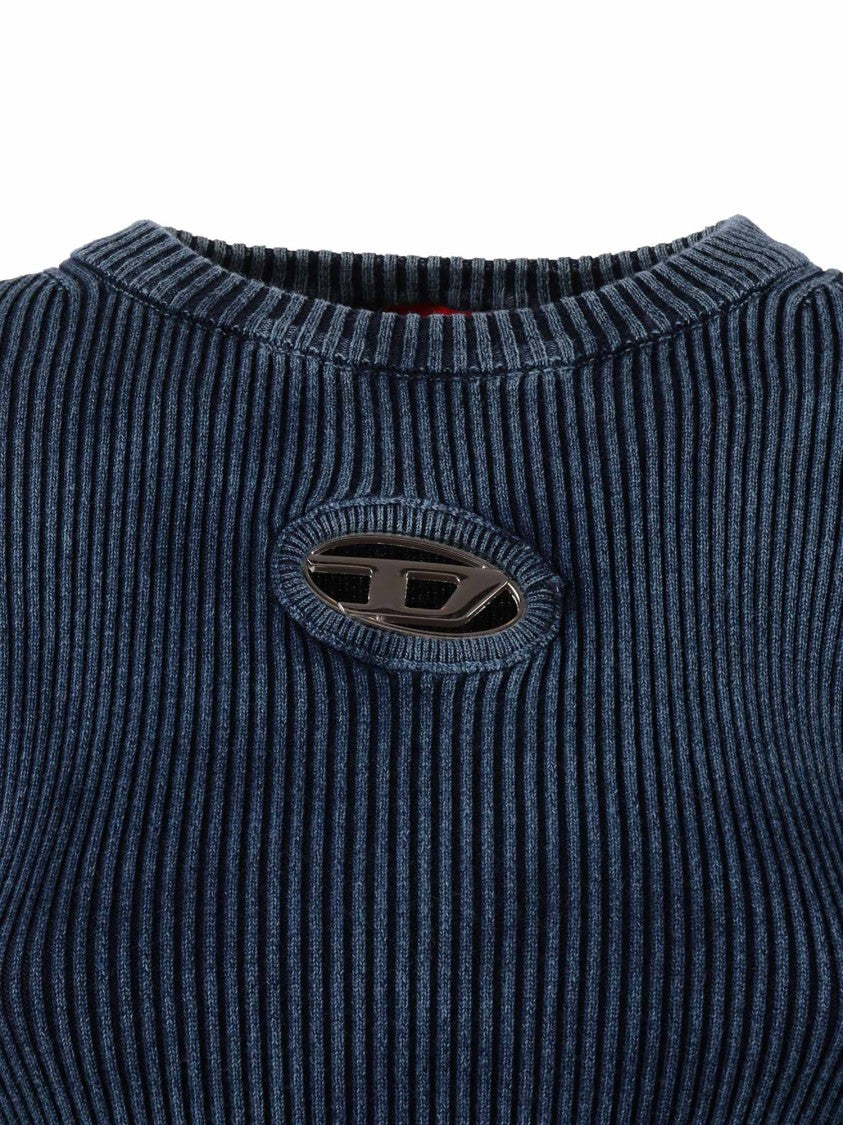 Diesel Ribbed Knit Oval Cut-Out Short-Sleeve Top