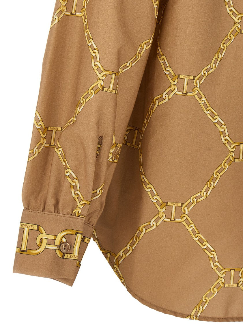 Twin-Set Chain Print Cotton Poplin Shirt