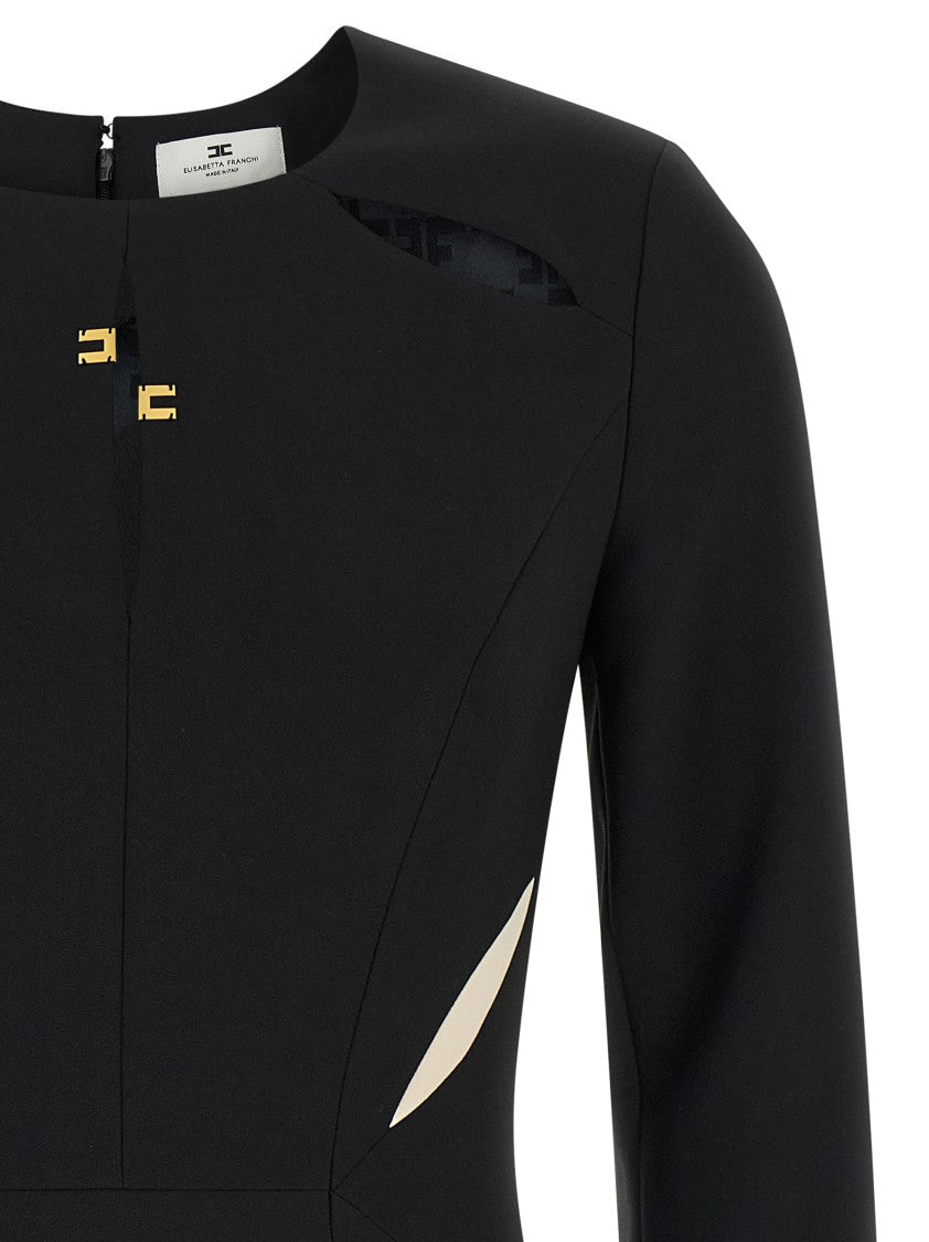 Elisabetta Franchi Mini Dress With Crewneck And Contrasting Waist Inserts