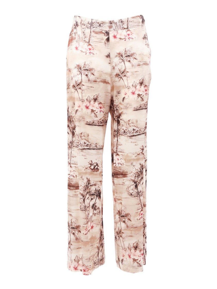 Shirt A Porter Palazzo Flowing Tropical Silk Straight-Leg Pants