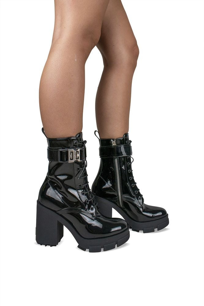 Givenchy Lace-Up Black Shiny Calf Leather Boots