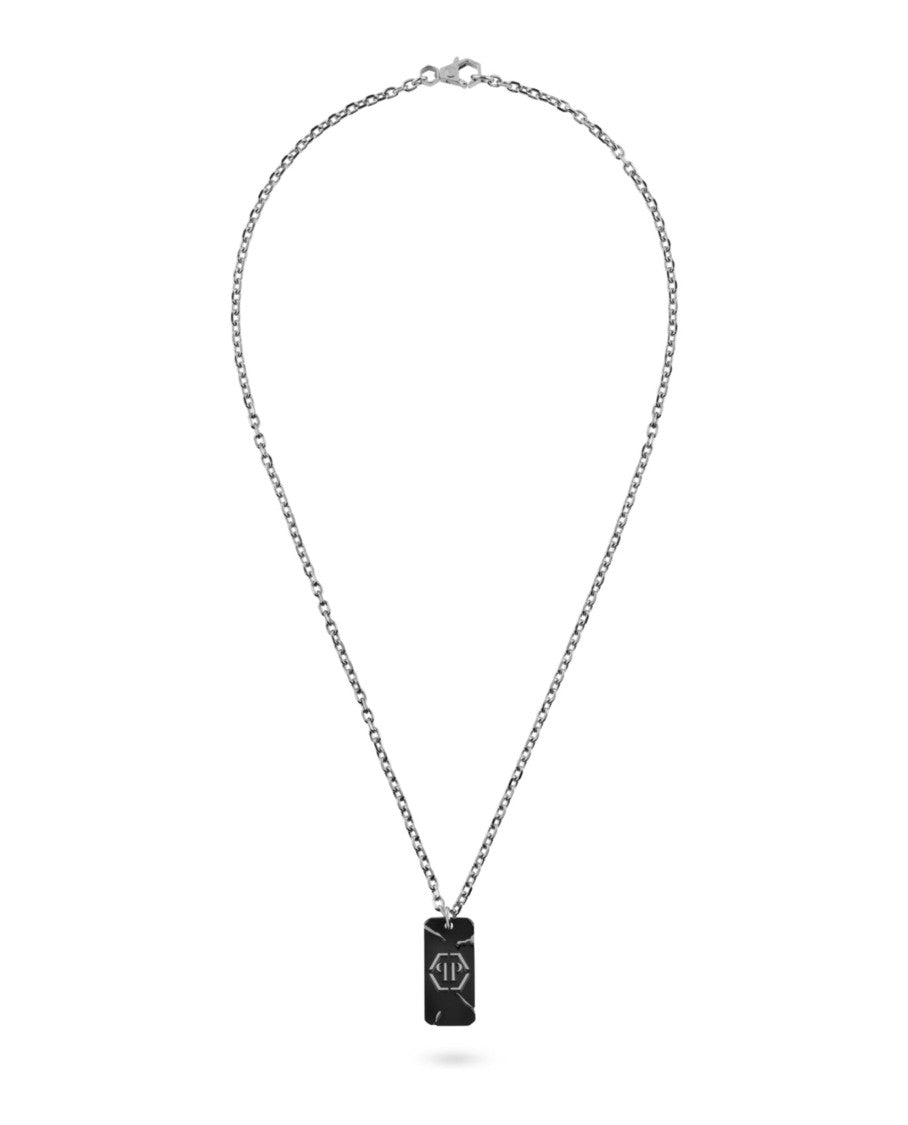 Philipp Plein Cable Chain Necklace With Signature Tag Pendant