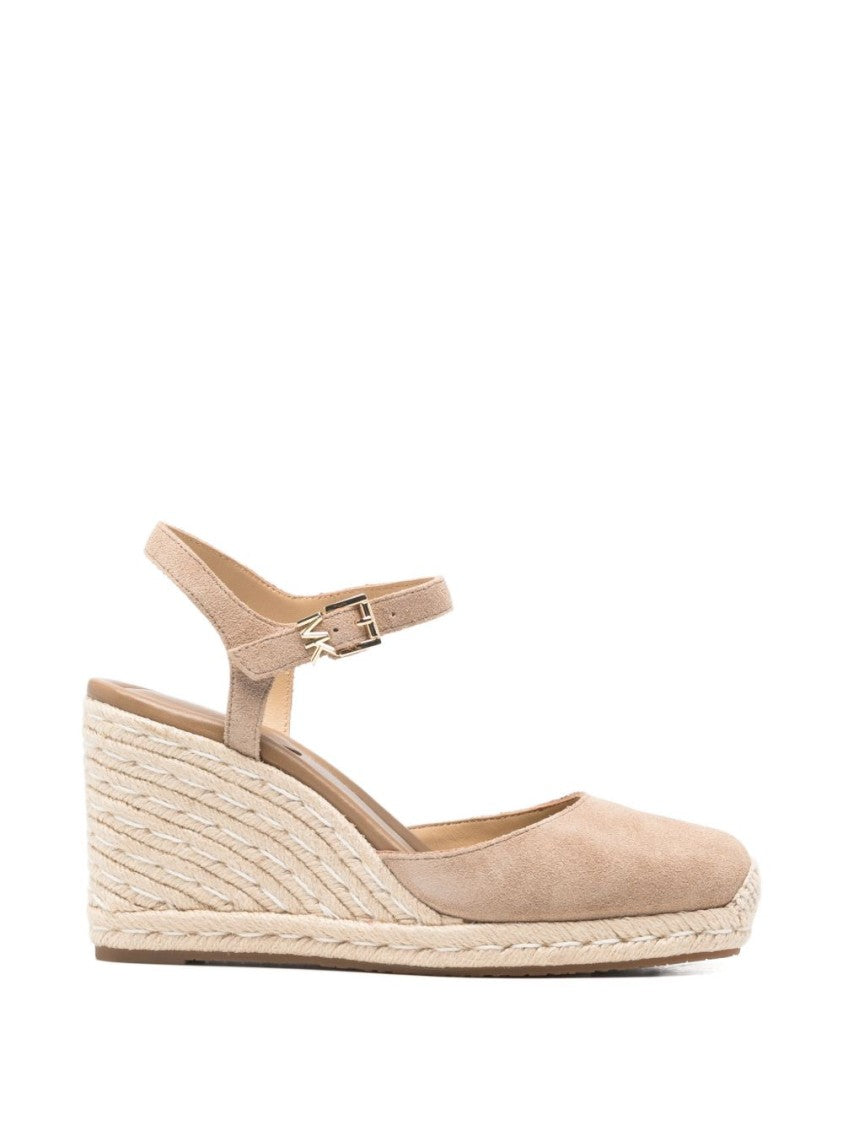 Michael Kors Braided Jute Wedge Sandals With Calf Leather Upper