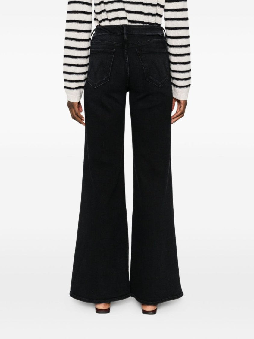 Mother Wide Black Jeans In Soft Cotton-Modal Blend