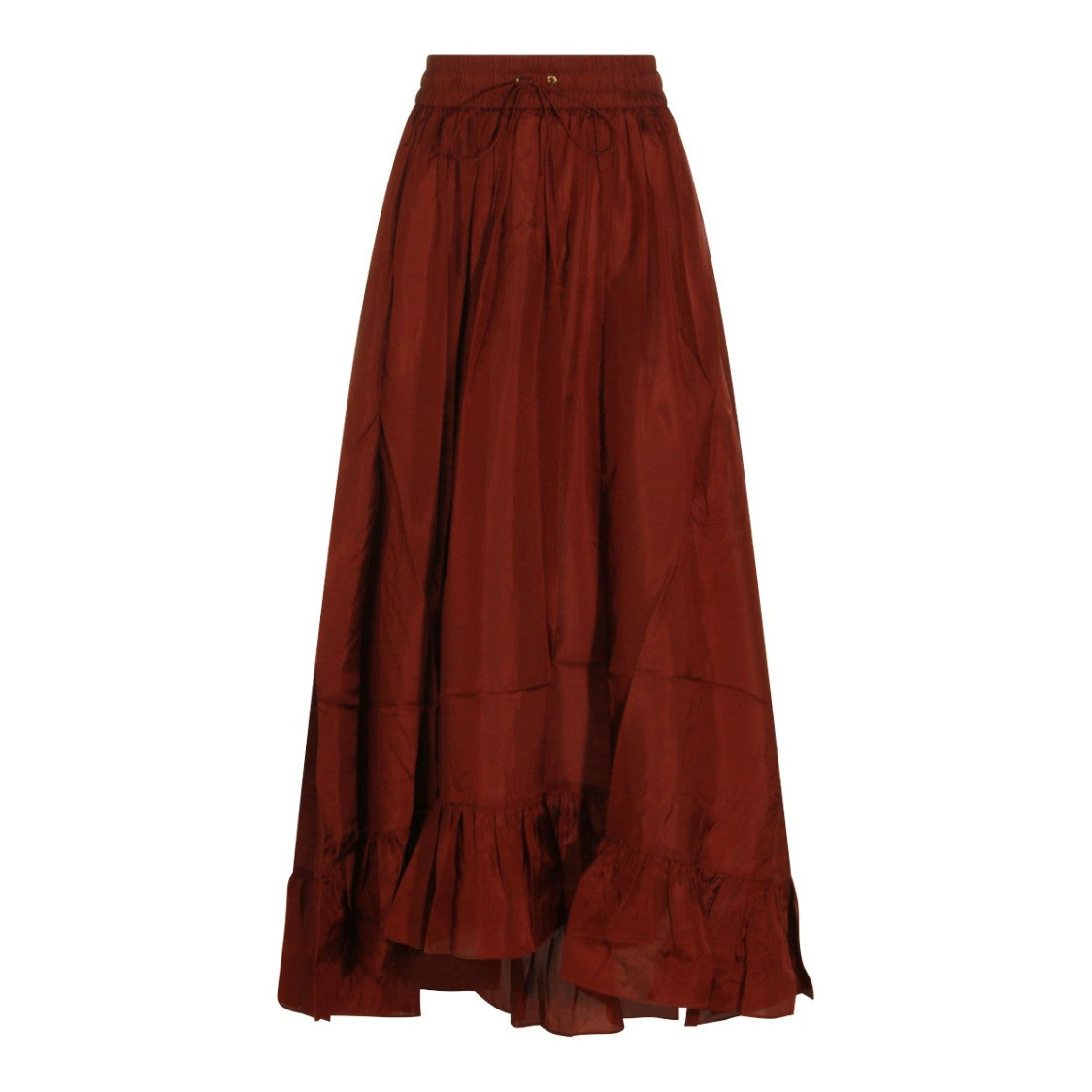 Zimmermann Maxi Red Silk Skirt With Ruffled Hem And Drawstring Waist