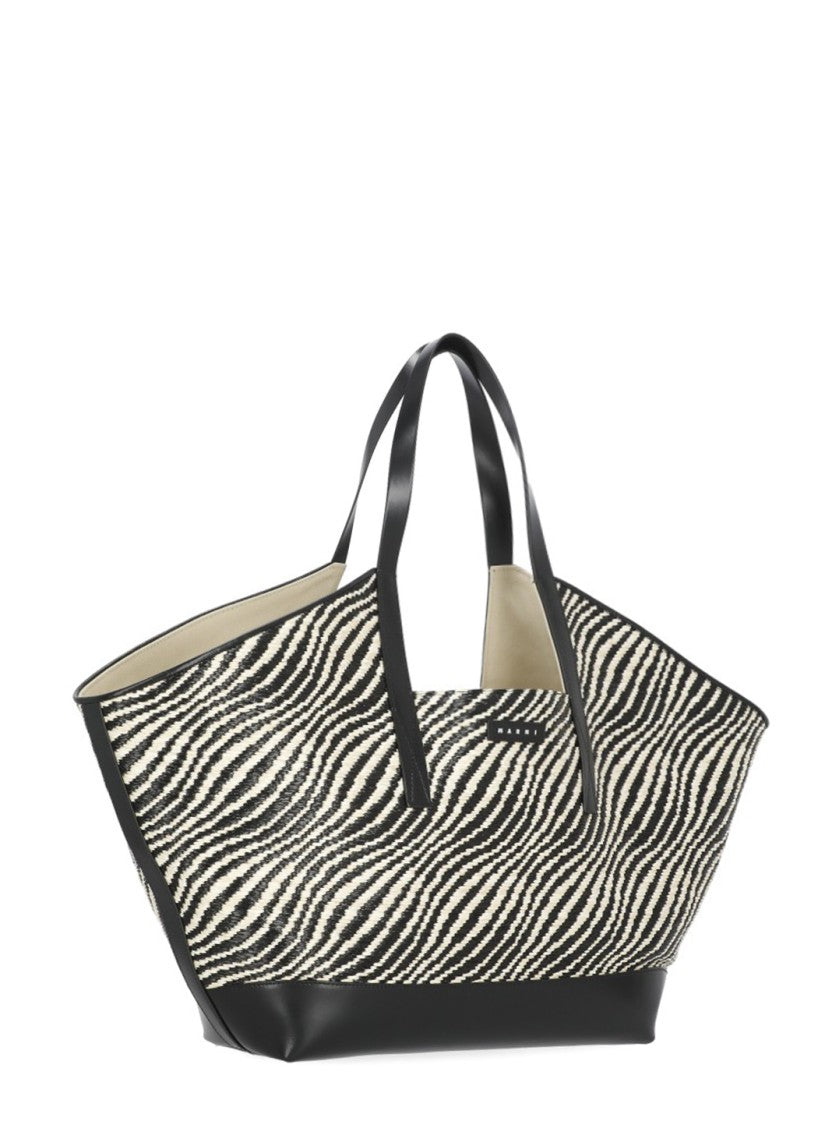 Marni Spacious Zebra Print Shoulder Bag With Logo Emblem