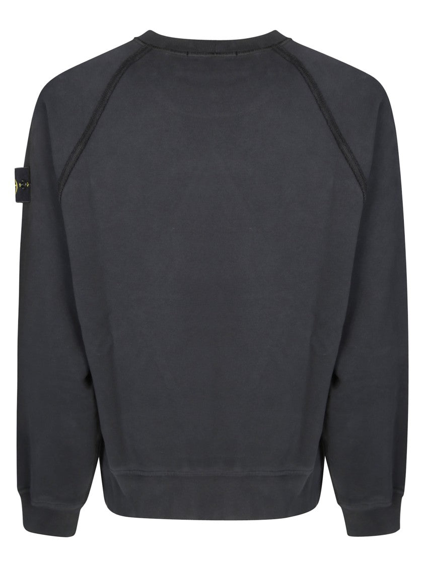 Stone Island Classic Crew Neck Pullover Sweatshirt In Solid Black