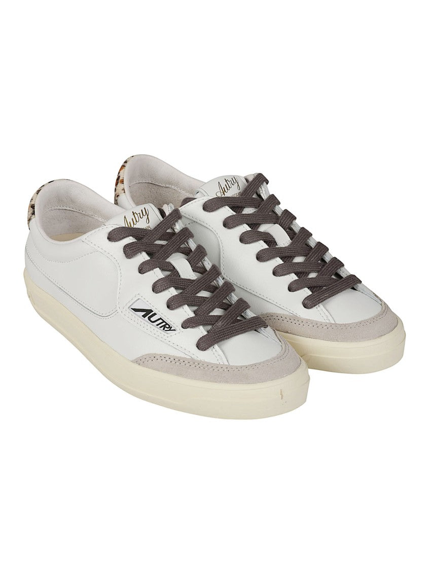Autry Windscape Low White Leather Leopard Suede Accent Sneakers