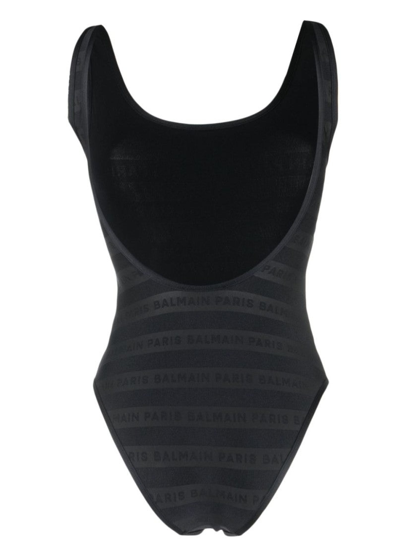 Balmain Scoop Neck Swimwear With Tonal Logo Pattern