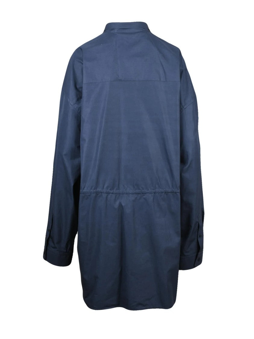 Balenciaga Oversize Cotton Dress With Classic Collar And Wrap Detail