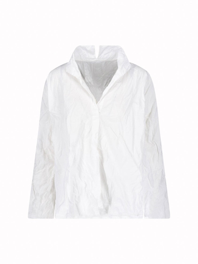 Daniela Gregis White Cut-Out Collar Crinkled Cotton Shirt