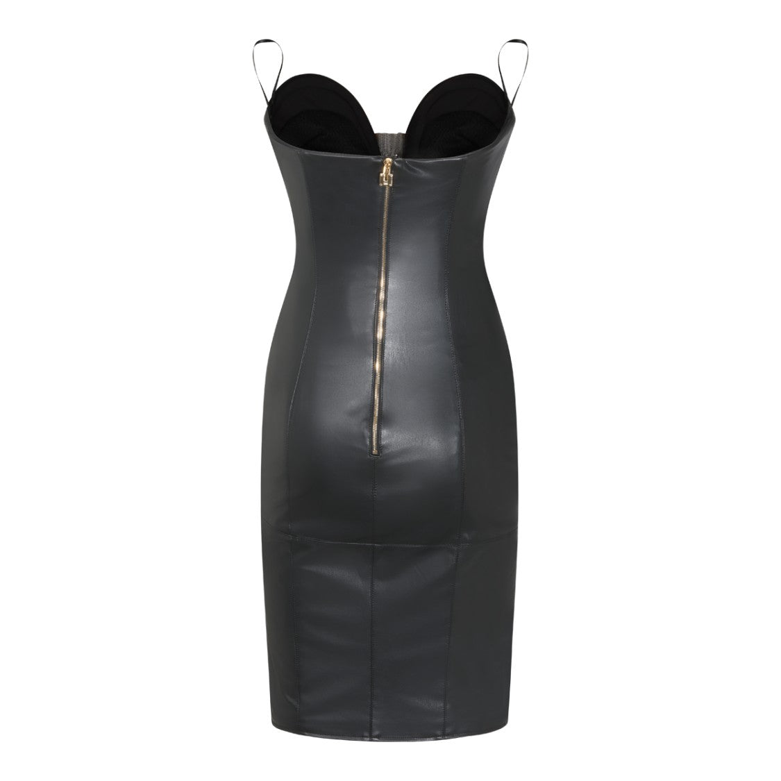 Elisabetta Franchi Black Form-Fitting Leather Midi Dress