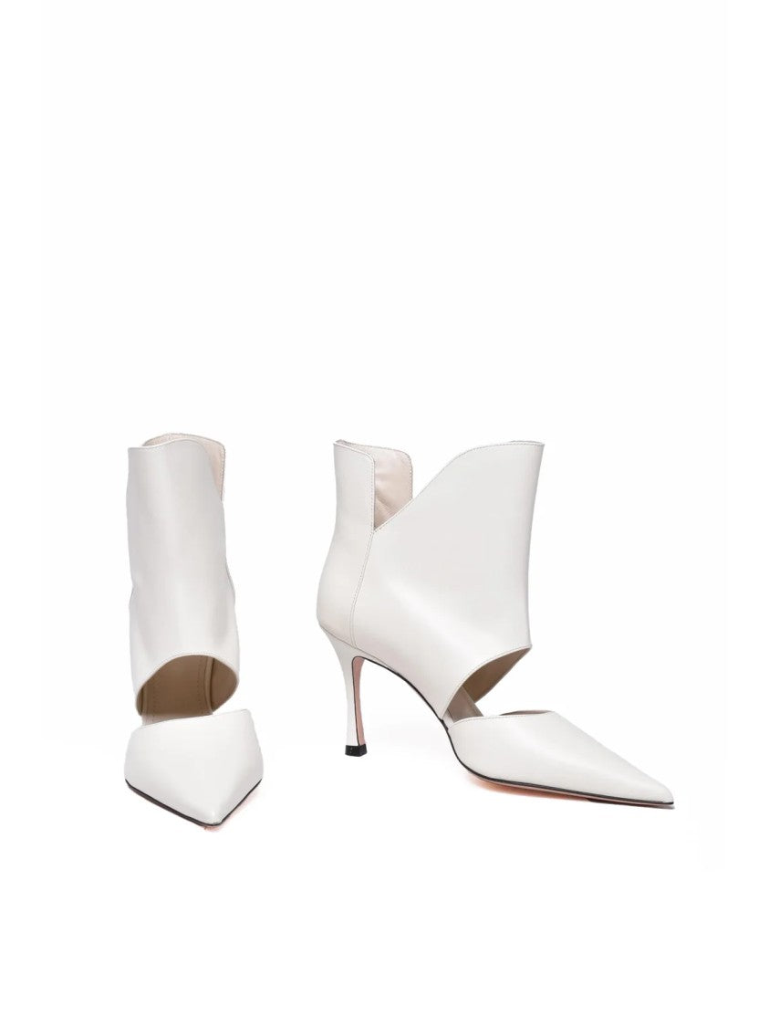 Jean Michel Cazabat White Asymmetrical Stiletto Leather Ankle Boots