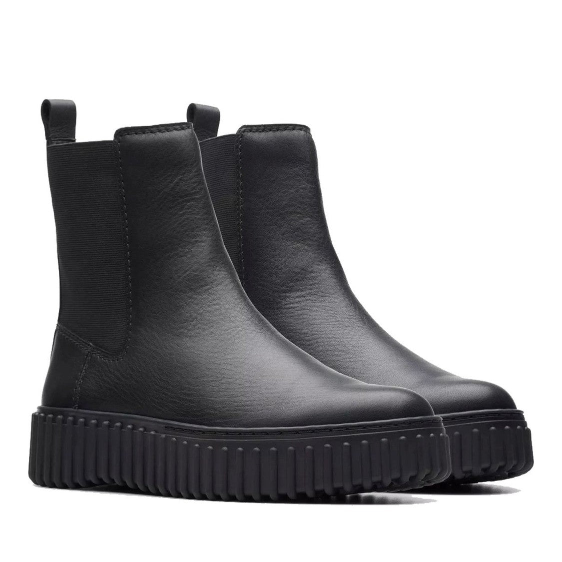 Clarks Torhill Maple Black Leather Elastic Side Panel Wedge Boots