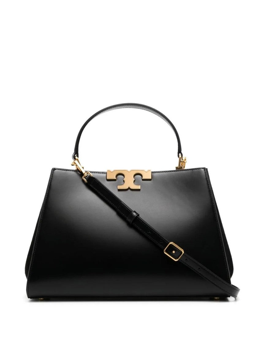 Tory Burch Structured Black Leather Satchel With Suede Panel